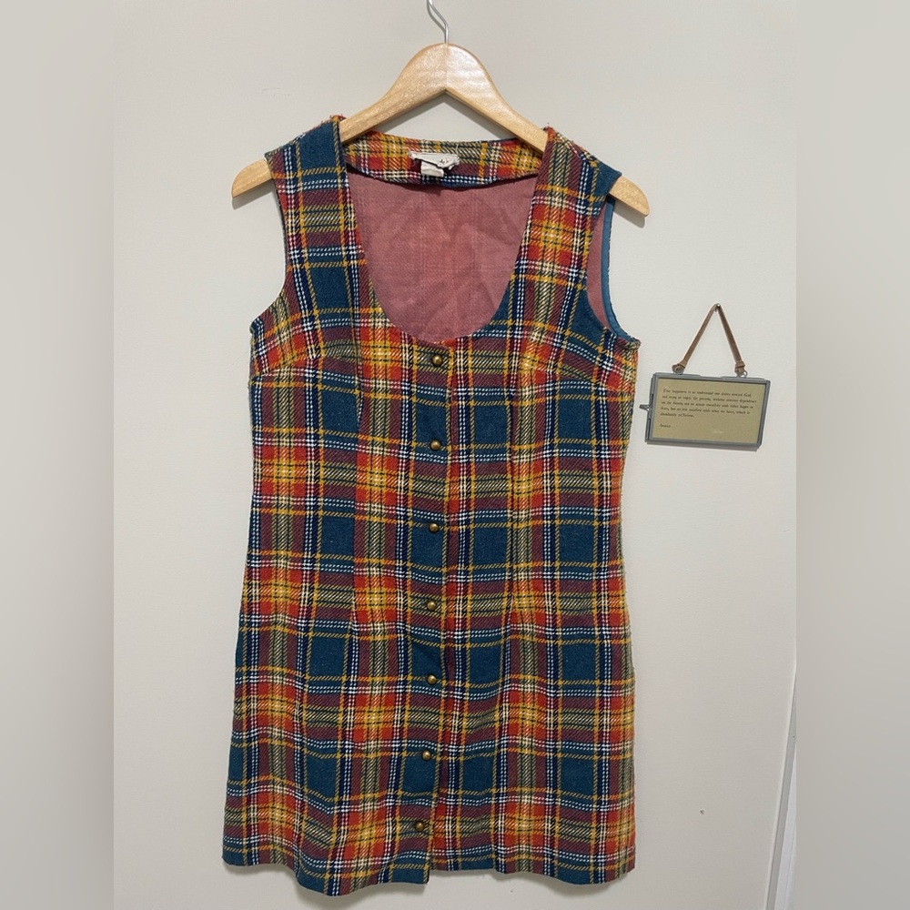 Vintage Plaid Tweed Mini Dress- 1960’s 1970’s Halloween